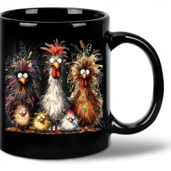 Rooster Funny Mug Ceramic Funny Coffee Mug Cup Black Retro Vintage Casual Street Style Gift Mug 11.2oz/330ml