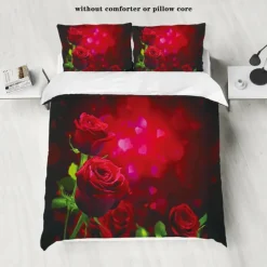 Rose Duvet Cover Floral Print Bedding Set Romantic Flower Duvet Cover for Bedroom Decoration 3D Blue Rose Red Rose King Size Bed Set 2 Piece Set 3 Piece Lightweight