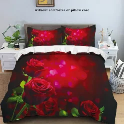 Rose Duvet Cover Floral Print Bedding Set Romantic Flower Duvet Cover for Bedroom Decoration 3D Blue Rose Red Rose King Size Bed Set 2 Piece Set 3 Piece Lightweight