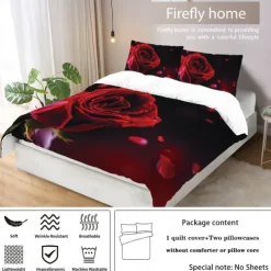 Rose Duvet Cover Floral Print Bedding Set Romantic Flower Duvet Cover for Bedroom Decoration 3D Blue Rose Red Rose King Size Bed Set 2 Piece Set 3 Piece Lightweight