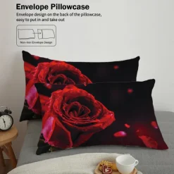 Rose Duvet Cover Floral Print Bedding Set Romantic Flower Duvet Cover for Bedroom Decoration 3D Blue Rose Red Rose King Size Bed Set 2 Piece Set 3 Piece Lightweight