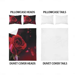 Rose Duvet Cover Floral Print Bedding Set Romantic Flower Duvet Cover for Bedroom Decoration 3D Blue Rose Red Rose King Size Bed Set 2 Piece Set 3 Piece Lightweight