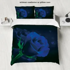 Rose Duvet Cover Floral Print Bedding Set Romantic Flower Duvet Cover for Bedroom Decoration 3D Blue Rose Red Rose King Size Bed Set 2 Piece Set 3 Piece Lightweight