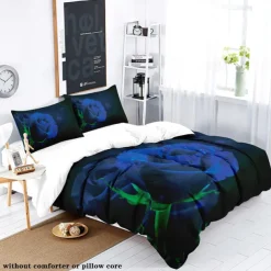 Rose Duvet Cover Floral Print Bedding Set Romantic Flower Duvet Cover for Bedroom Decoration 3D Blue Rose Red Rose King Size Bed Set 2 Piece Set 3 Piece Lightweight