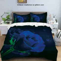 Rose Duvet Cover Floral Print Bedding Set Romantic Flower Duvet Cover for Bedroom Decoration 3D Blue Rose Red Rose King Size Bed Set 2 Piece Set 3 Piece Lightweight