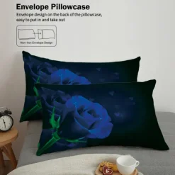 Rose Duvet Cover Floral Print Bedding Set Romantic Flower Duvet Cover for Bedroom Decoration 3D Blue Rose Red Rose King Size Bed Set 2 Piece Set 3 Piece Lightweight