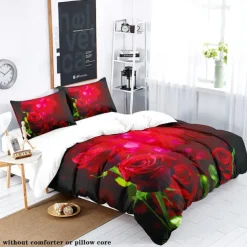 Rose Duvet Cover Floral Print Bedding Set Romantic Flower Duvet Cover for Bedroom Decoration 3D Blue Rose Red Rose King Size Bed Set 2 Piece Set 3 Piece Lightweight