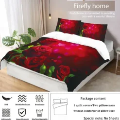 Rose Duvet Cover Floral Print Bedding Set Romantic Flower Duvet Cover for Bedroom Decoration 3D Blue Rose Red Rose King Size Bed Set 2 Piece Set 3 Piece Lightweight