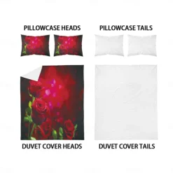Rose Duvet Cover Floral Print Bedding Set Romantic Flower Duvet Cover for Bedroom Decoration 3D Blue Rose Red Rose King Size Bed Set 2 Piece Set 3 Piece Lightweight
