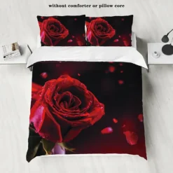 Rose Duvet Cover Floral Print Bedding Set Romantic Flower Duvet Cover for Bedroom Decoration 3D Blue Rose Red Rose King Size Bed Set 2 Piece Set 3 Piece Lightweight