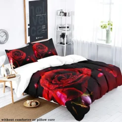 Rose Duvet Cover Floral Print Bedding Set Romantic Flower Duvet Cover for Bedroom Decoration 3D Blue Rose Red Rose King Size Bed Set 2 Piece Set 3 Piece Lightweight