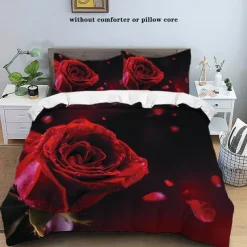 Rose Duvet Cover Floral Print Bedding Set Romantic Flower Duvet Cover for Bedroom Decoration 3D Blue Rose Red Rose King Size Bed Set 2 Piece Set 3 Piece Lightweight