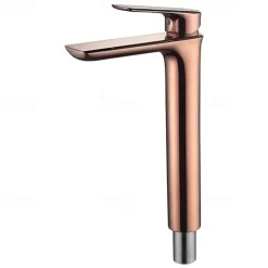 Rose Gold Brass Bathroom Sink Mixer Faucet Tall, Single Handle Basin Taps with Cold and Hot Hose