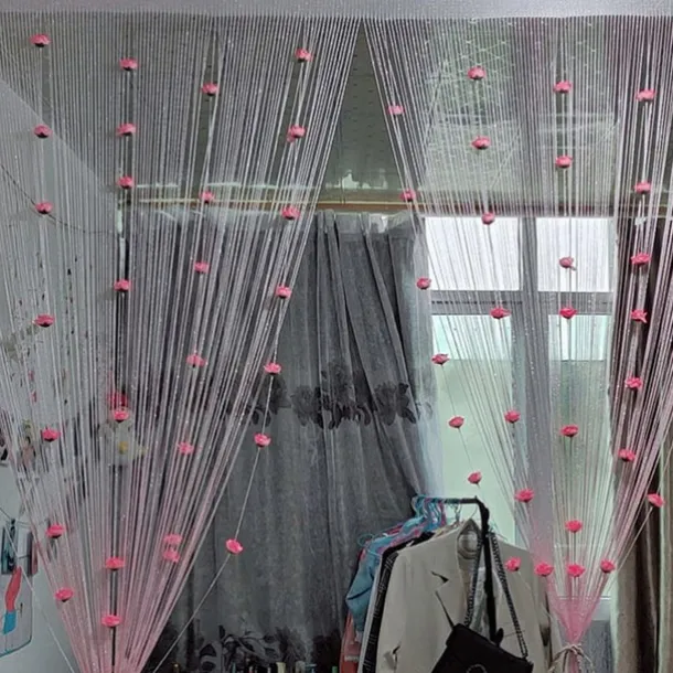 Rose Thread Door Curtain, 39x79 Inch Rose Thread Door Curtain, Privacy Door Frame Tassel Rose Thread Door Curtain For Home Decor Door Windows Valentine's Day