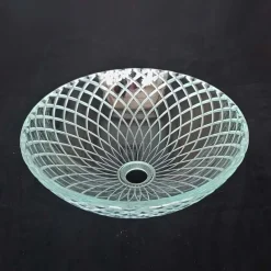 Round Basin Sink 16.5 inches, Tempered Glass Crystal Vessel Sink with Pop Up Drain and Mounting Ring, Washroom Art Basin Countertop Artistic Above Counter Vanity Bowl
