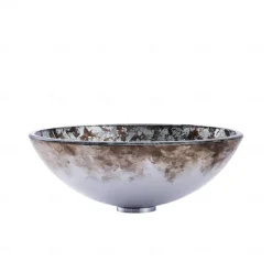 Round Bathroom Sink Set 16.5" X 5.7", Artistic Vanity Sink Bowl Golden Pattern Tempered Glass Finish Art Basin Above Counter Sink Brass Vessel Sink