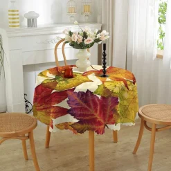 Round Fall Thanksgiving Tablecloth Pumpkin Decorative Holiday Table Cloth Seasonal Dining-Table Cover, Waterproof and Washable Table Cover for Party Kitchen Dining Room Indoor