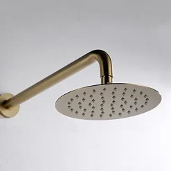 Round Golden Shower System Faucet Set Rainfall Shower Head 8 inch, Rough In Valve and Trim Kit Combo Kit, High Pressure Heldhead Wall Mounted for Bath Bathroom