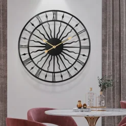 Round Hollow Wall Clock Creative Silent Non-Ticking Wall Clocks Battery Operated Metal Decorative Clock for Living Room Bedroom Kitchen Office 60 cm