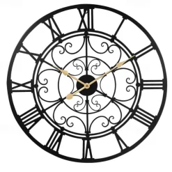 Round Hollow Wall Clock Creative Silent Non-Ticking Wall Clocks Battery Operated Metal Decorative Clock for Living Room Bedroom Kitchen Office 60 cm