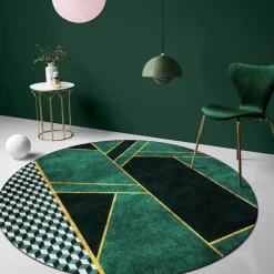 Round Houndstooth Area Rug Floor Decor Non Slip Absorbent Carpet For Entryway Bedroom Living Room Sofa Home Deco