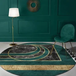 Round Houndstooth Area Rug Floor Decor Non Slip Absorbent Carpet For Entryway Bedroom Living Room Sofa Home Deco