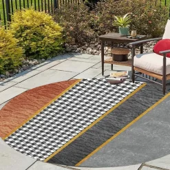 Round Houndstooth Area Rug Floor Decor Non Slip Absorbent Carpet For Entryway Bedroom Living Room Sofa Home Deco