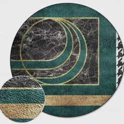 Round Houndstooth Area Rug Floor Decor Non Slip Absorbent Carpet For Entryway Bedroom Living Room Sofa Home Deco