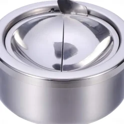 Round Push Down Ashtray Stainless Steel Ash Container Pocket Ashtray Outdoor Tabletop Ashtrays Decorative Wind Resistant Cigarette Ash Holder Desktop Ornament for Home Bar
