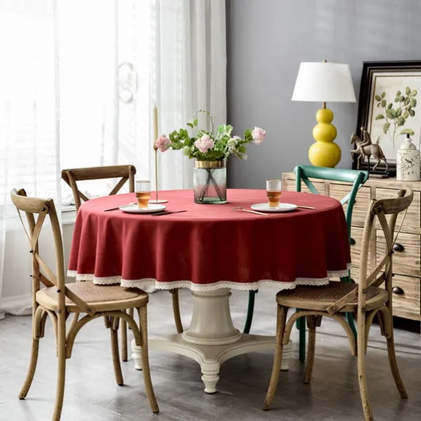 Round Tablecloth Rustic Fabric with Tassel,Tablecloths for Round Tables Wrinkle Free Stain Resistant Outdoor Table Cover for Party Dining Round Tablecloths