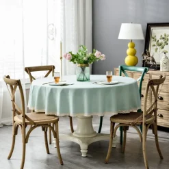 Round Tablecloth Rustic Fabric with Tassel,Tablecloths for Round Tables Wrinkle Free Stain Resistant Outdoor Table Cover for Party Dining Round Tablecloths