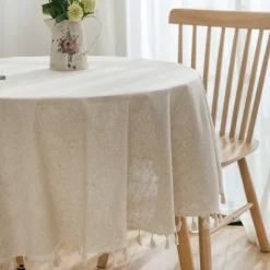 Round Tablecloth,Stain Resistance Cotton Linen Table Cloth,Table Cover for Kitchen Dining Table, Buffet Parties and Camping
