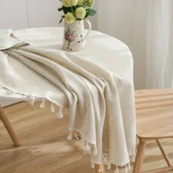 Round Tablecloth,Stain Resistance Cotton Linen Table Cloth,Table Cover for Kitchen Dining Table, Buffet Parties and ​Camping