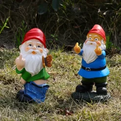 Rude Gnome,Funny Garden Gnomes Colorful Garden Ornaments Double Middle Fingers Resin Statues for Lawn Yard