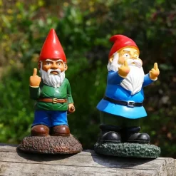 Rude Gnome,Funny Garden Gnomes Colorful Garden Ornaments Double Middle Fingers Resin Statues for Lawn Yard