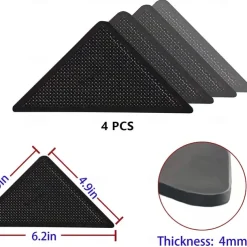 Rug Grippers 4 Pcs Triangle Non Slip Washable Rug Gripper Reusable Removable Anti Curling for Kitchen Rug Area Rug Livingroom Bedroom