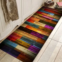 Rug Runner Colour Stripe Floor Mat Door Mat Hallway Carpets Area Rugs Washable for Bedroom Living Room Kitchen Bathroom Anti-Slip Floor Mats Wood lines