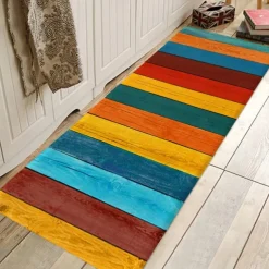 Rug Runner Colour Stripe Floor Mat Door Mat Hallway Carpets Area Rugs Washable for Bedroom Living Room Kitchen Bathroom Anti-Slip Floor Mats Wood lines