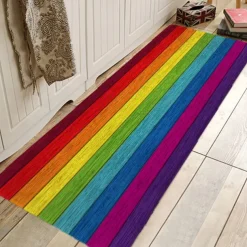 Rug Runner Colour Stripe Floor Mat Door Mat Hallway Carpets Area Rugs Washable for Bedroom Living Room Kitchen Bathroom Anti-Slip Floor Mats Wood lines