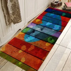 Rug Runner Colour Stripe Floor Mat Door Mat Hallway Carpets Area Rugs Washable for Bedroom Living Room Kitchen Bathroom Anti-Slip Floor Mats Wood lines