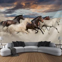 Running Horse Wall Tapestry Art Decorative Blanket Curtain Hanging Family Bedroom Living Room Decoration
