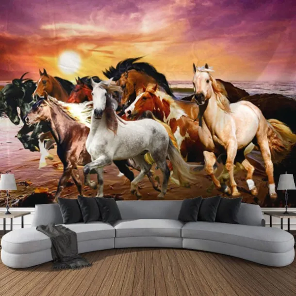 Running Horse Wall Tapestry Art Decorative Blanket Curtain Hanging Family Bedroom Living Room Decoration