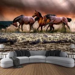 Running Horse Wall Tapestry Art Decorative Blanket Curtain Hanging Family Bedroom Living Room Decoration