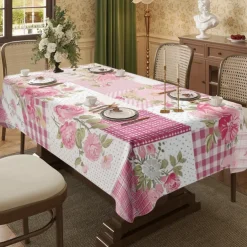 Rural American Floral Pattern Print Rectangle Tablecloth Waterproof Rectangular Table Cloth for Kitchen Dining
