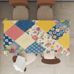 Rural American Floral Pattern Print Rectangle Tablecloth Waterproof Rectangular Table Cloth for Kitchen Dining