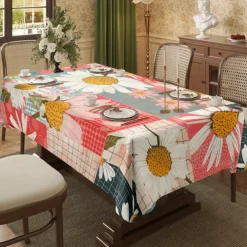 Rural American Floral Pattern Print Rectangle Tablecloth Waterproof Rectangular Table Cloth for Kitchen Dining