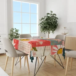 Rural American Floral Pattern Print Rectangle Tablecloth Waterproof Rectangular Table Cloth for Kitchen Dining