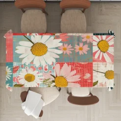 Rural American Floral Pattern Print Rectangle Tablecloth Waterproof Rectangular Table Cloth for Kitchen Dining