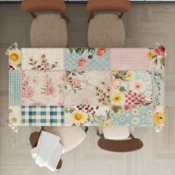 Rural American Floral Pattern Print Rectangle Tablecloth Waterproof Rectangular Table Cloth for Kitchen Dining