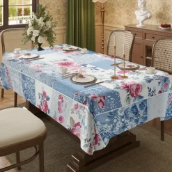 Rural American Floral Pattern Print Rectangle Tablecloth Waterproof Rectangular Table Cloth for Kitchen Dining